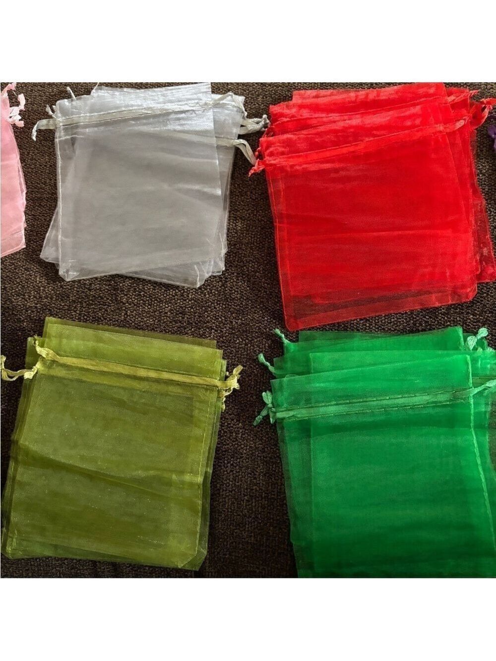 10 Set of Organza Gift Bags in Pink, Black, and Green